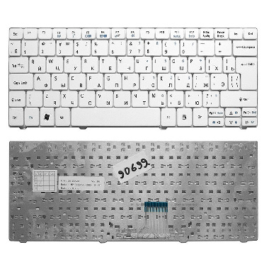 Клавиатура Acer Aspire 1410, 1425, 1430, 1810, 1830. Г-образный Enter. Белая без рамки. NSK-AQ10R
